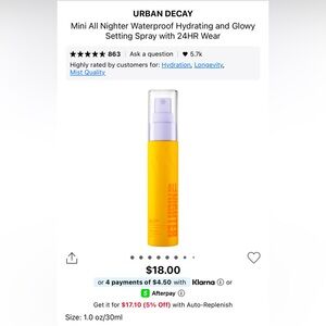 Urban Decay Mini All Nighter Setting Spray - Yellow & Purple